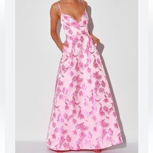 Lulu’s NWT With Passion Pink Floral Print Jacquard Sleeveless Maxi Dress Size XL